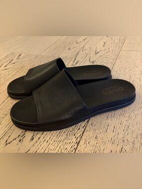 Davids Men's Black Leather Slide Sandals with Cushioned Footbed